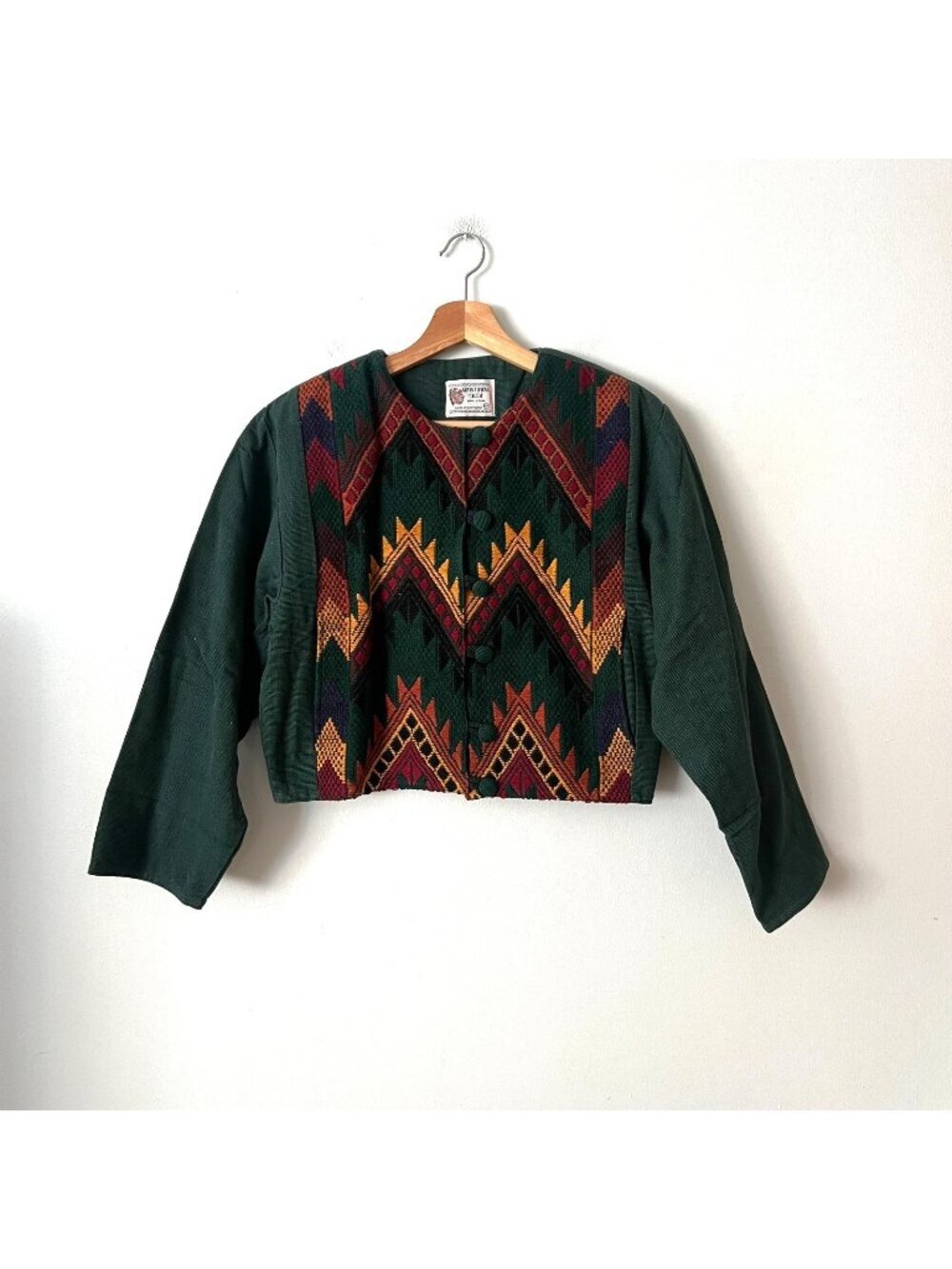 Vintage Artes Tipicas Tecum Guatemalan Cotton Blazer Green Women's Size Medium